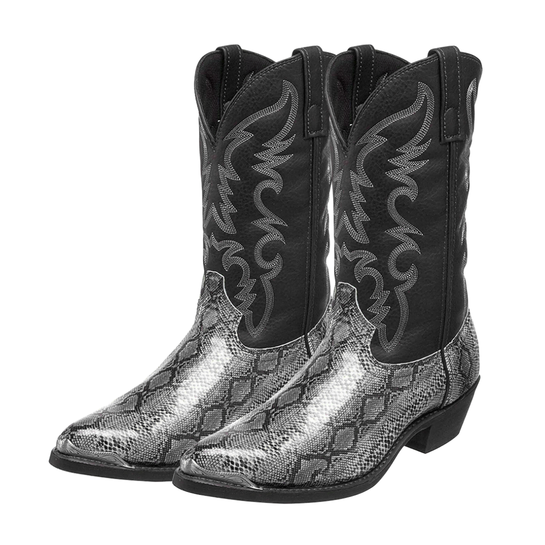 Frank | Embroidered Snakeskin Style Western Boots