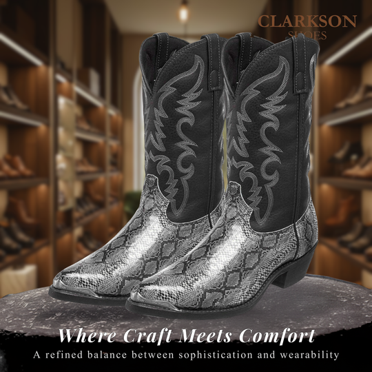 Frank | Embroidered Snakeskin Style Western Boots