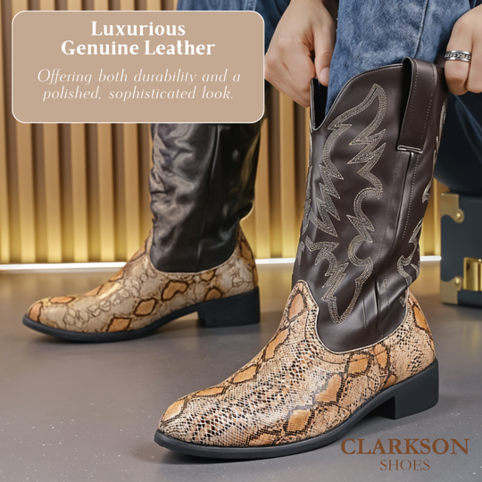 Frank | Embroidered Snakeskin Style Western Boots