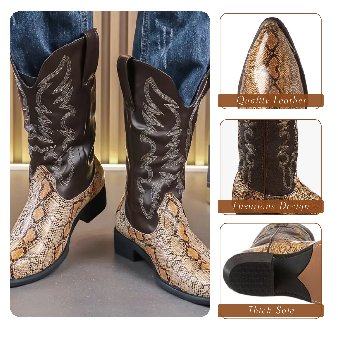 Frank | Embroidered Snakeskin Style Western Boots