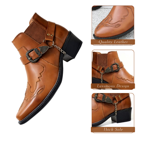 Sverre | Pointed Toe Chain Buckle Cowboy Boots