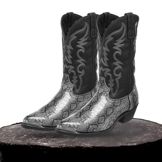 Frank | Embroidered Snakeskin Style Western Boots