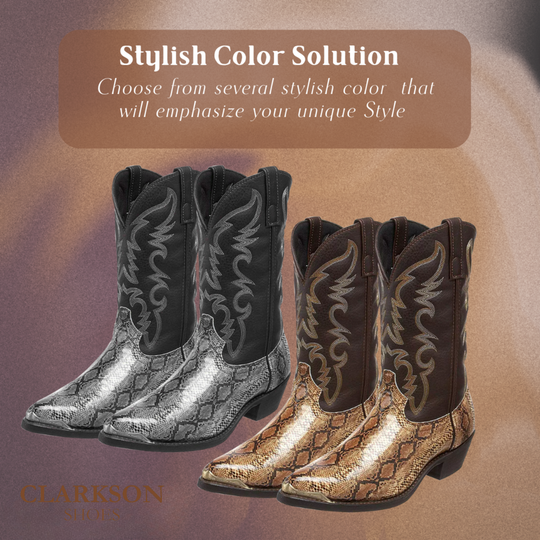 Frank | Embroidered Snakeskin Style Western Boots